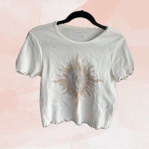 American Eagle Sun and Mood Graphic Waffle Lettuce-edge Crop